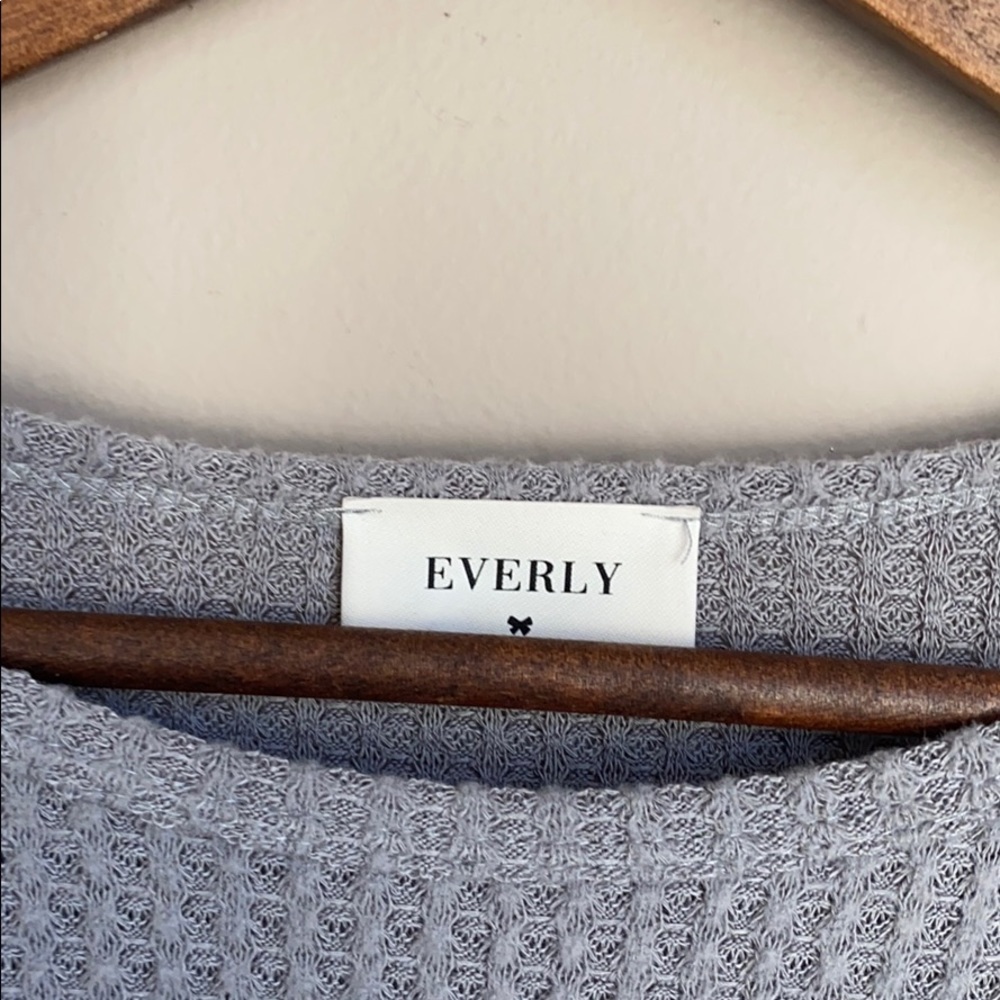 Everly Waffle Knit Ruffle Front Top Gray S - Picture 3 of 7